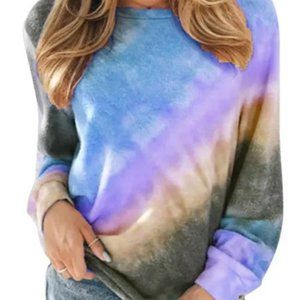 Women’s Tie-Dye Terry Cutoff Sweatshirt Sweatshirts Pullover Tie Dye Blue